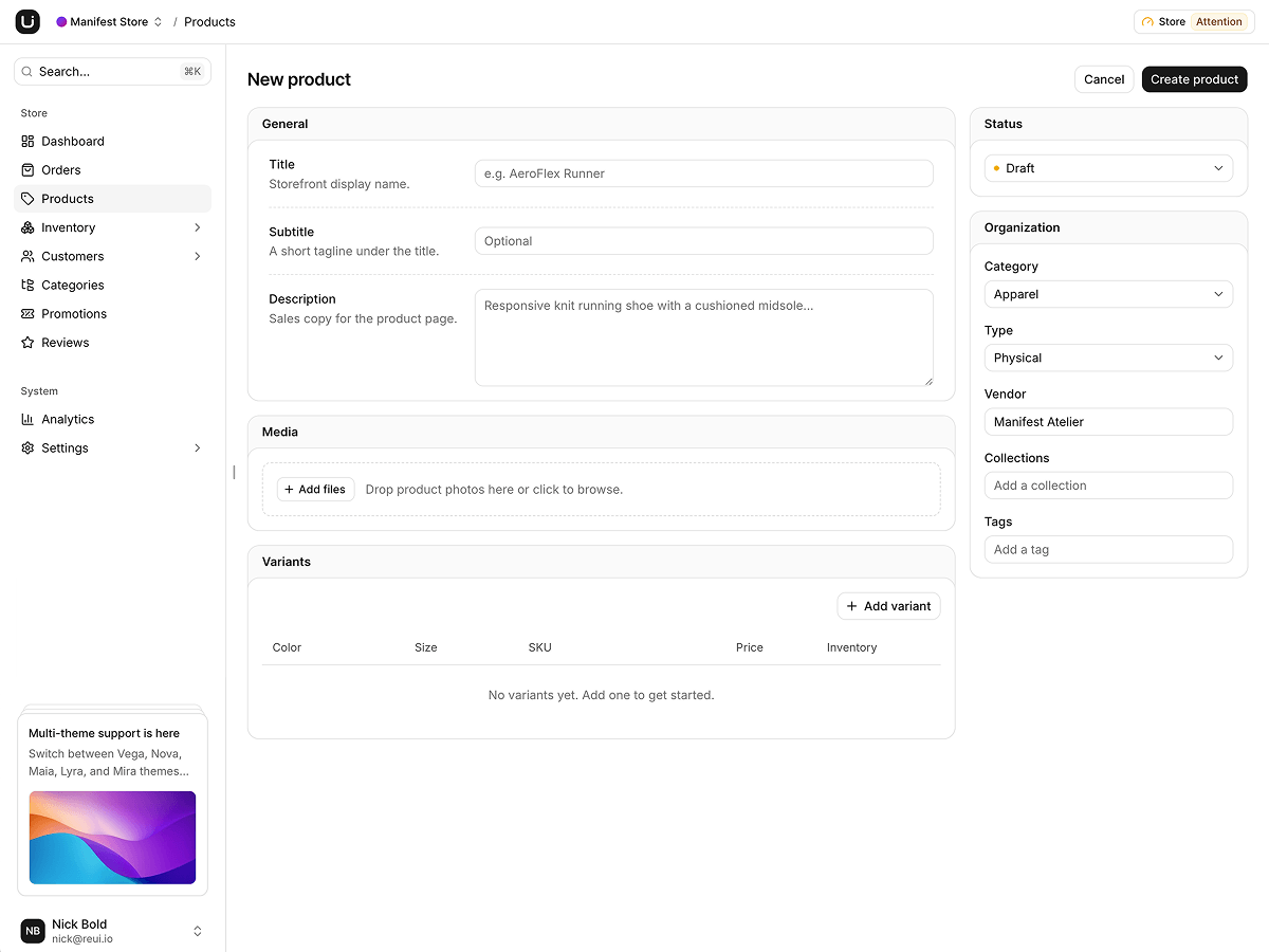 Manifest - Laravel Commerce Admin Template